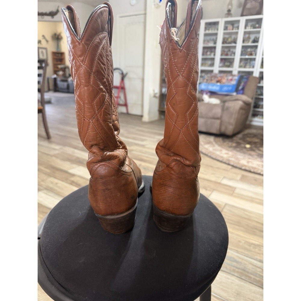 Vintage‎ Tony Lama Leather Cowboy Boots Brown Men's 7.5 - Picture 8 of 8